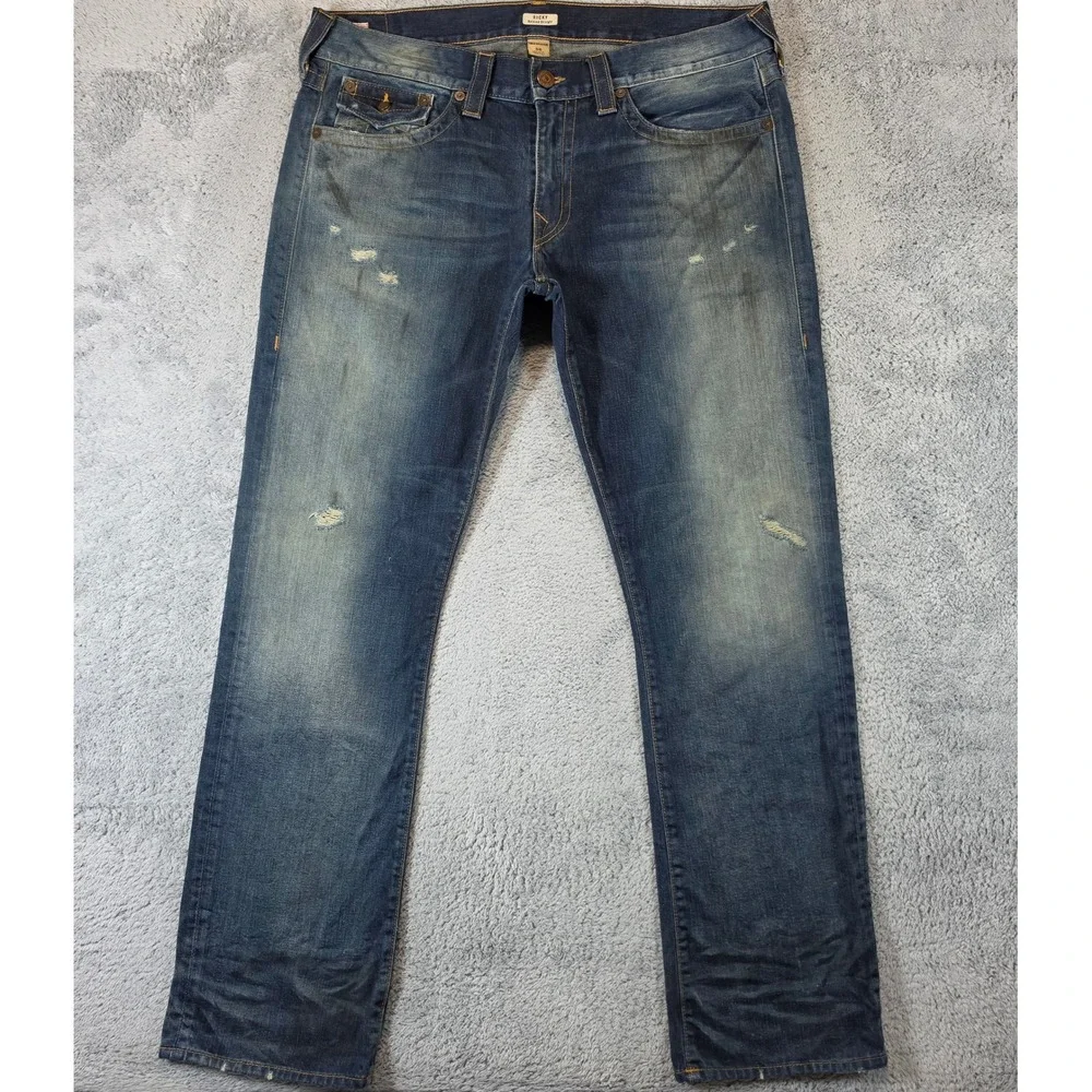 Vtg True Religion Ricky Jeans Mens 38 (Fits 40) Blue Relaxed Y2K Distressed USA